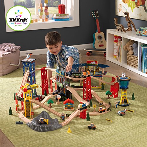 美国kidkraft 极速火车玩具套装 木质轨道磁铁小火车组合